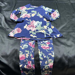 L.O.G.G Girls Blue Floral Long Sleeve Sweater Dress w/ Matching Tights Size 4-6Y